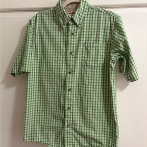 Wrangler Vintage Light Green Plaid Short-Sleeve Button-Down Shirt